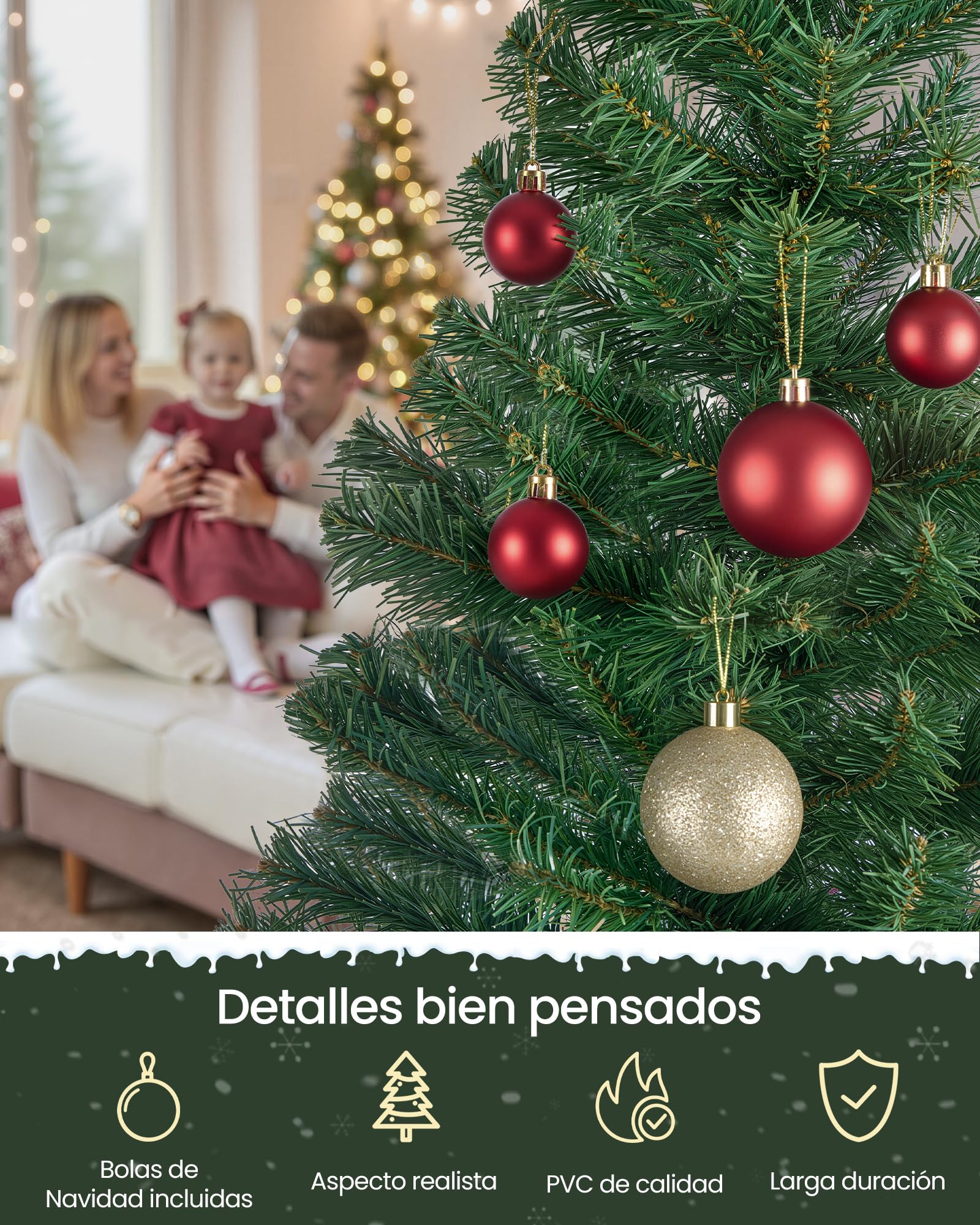 SONGMICS Árbol de Navidad Artificial, Abeto de 180 cm, Ramas de PVC, con Soporte de Metal, Montaje Rápido, Verde LAT002CZ01