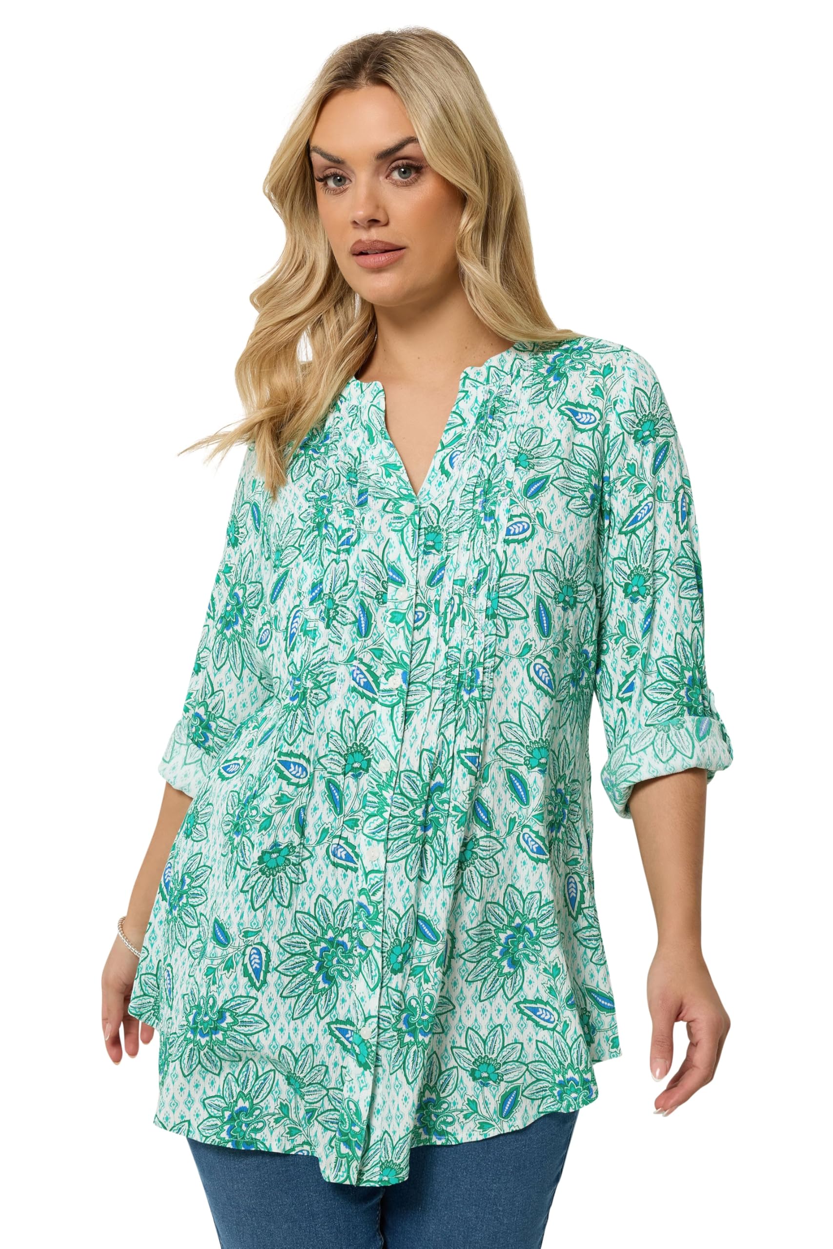 Yours Curve Paisley Pintuck Blouse - Women's - Plus Size Curve Green