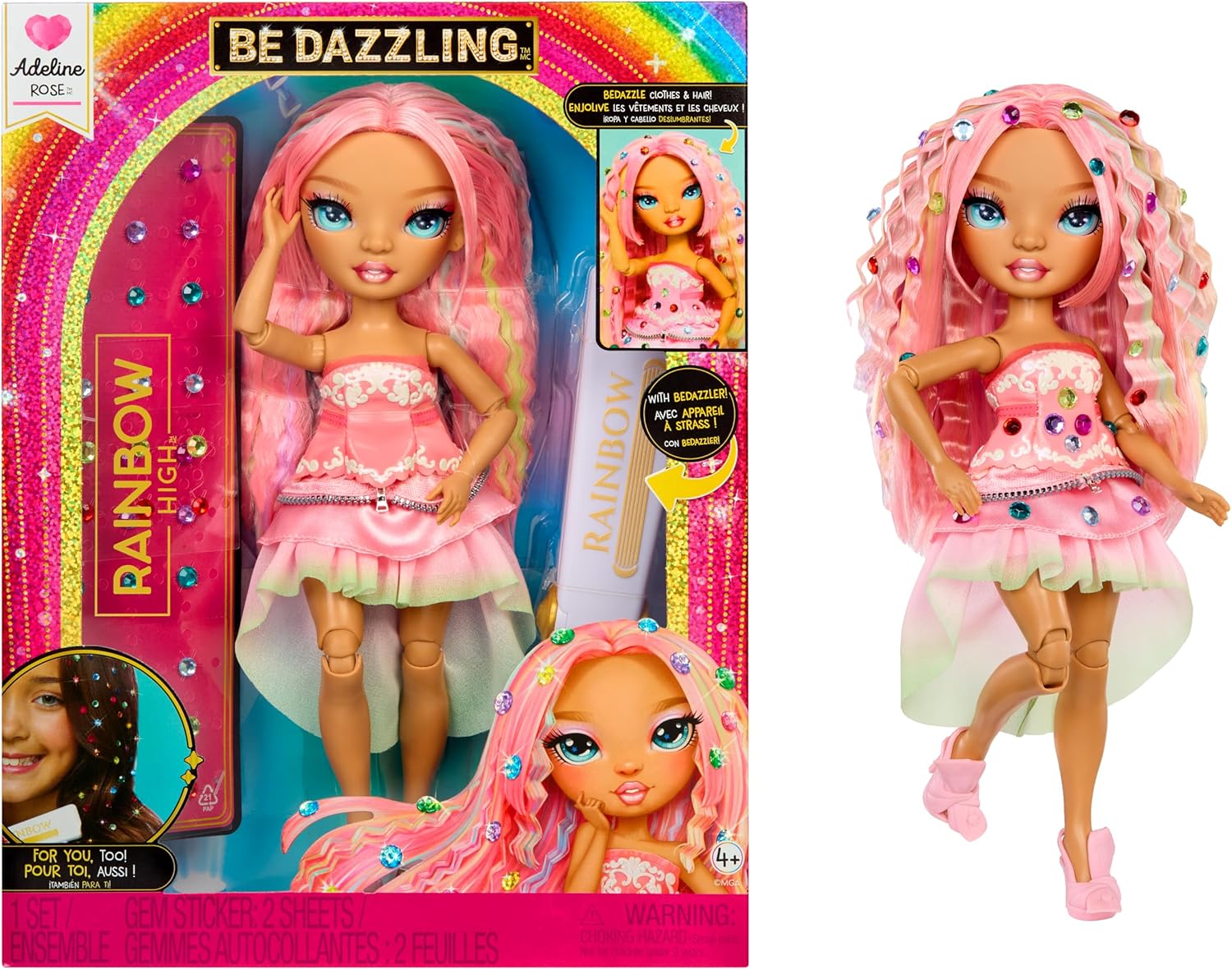 Rainbow High Be Dazzling Fashion Dolls- Adeline Rose (Pink) with Bedazzler Tool and Sparkle Gems