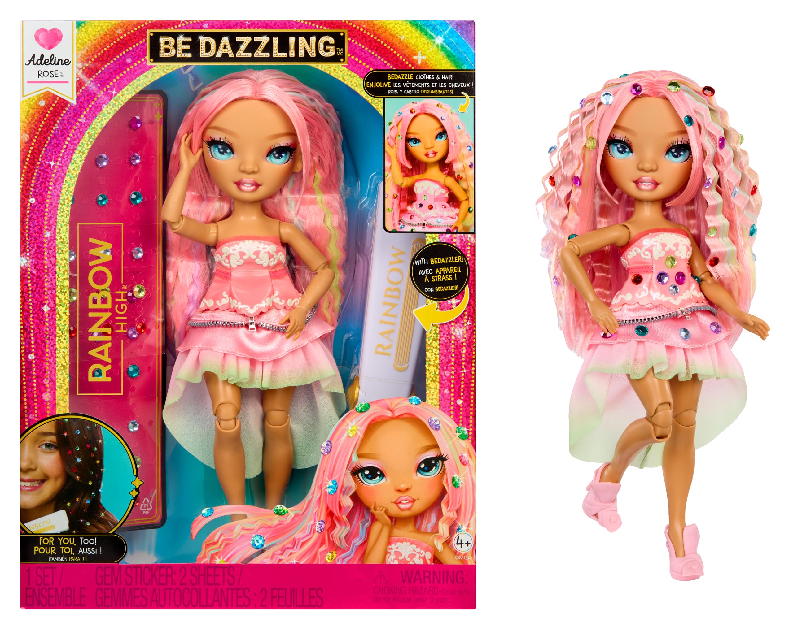 Rainbow High Be Dazzling - Adeline Rose - Pink 28cm Fashion Doll with Bedazzling Tool, Sparkle Gems and Styling Accessories