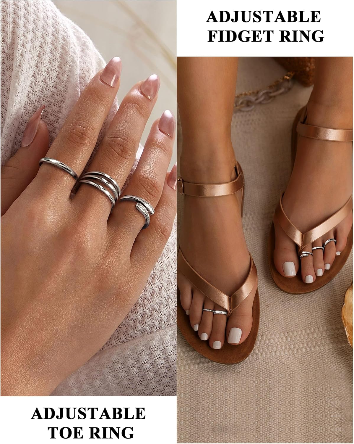 Besteel Toe Rings for Women 14K Gold Filled Simple Hug CZ Triple Open Band Rings Trendy Silver Gold Adjustable Toe Rings Summer Beach Foot Jewelry for Women silver plated image 2 of 8 B0F93MKP8S