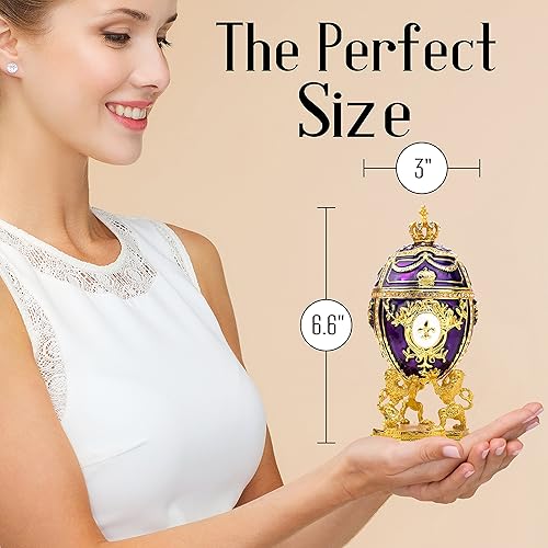 Miniatura 4 de Vtry Réplica decorativa de huevo ruso Faberge extra grande de 6.6 pulgadas, caja de joyería pintada a mano para la mejor decoración del hogar, viene