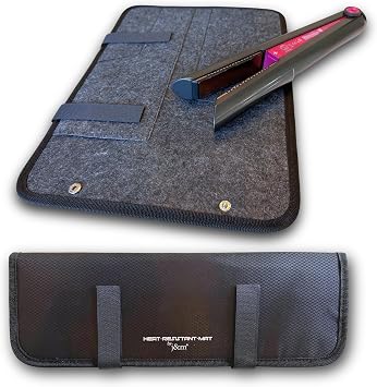 Hair Straightener Mat & Pouch by j&m - Heat Resistant - Fits ghd, BaByliss & Larger Straighteners - Zip-Up All-in-One Compact Travel Case New XL Felt Mat