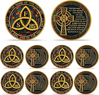 10 PCS Celtic Knot Christian Challenge Coin - Stained Glass Triquetra Jesus Religious Chip - God Matthew 28:19 Pocket Bible Verses Token for Study - Inspirational Irish Witches Good Luck Charmed Gifts