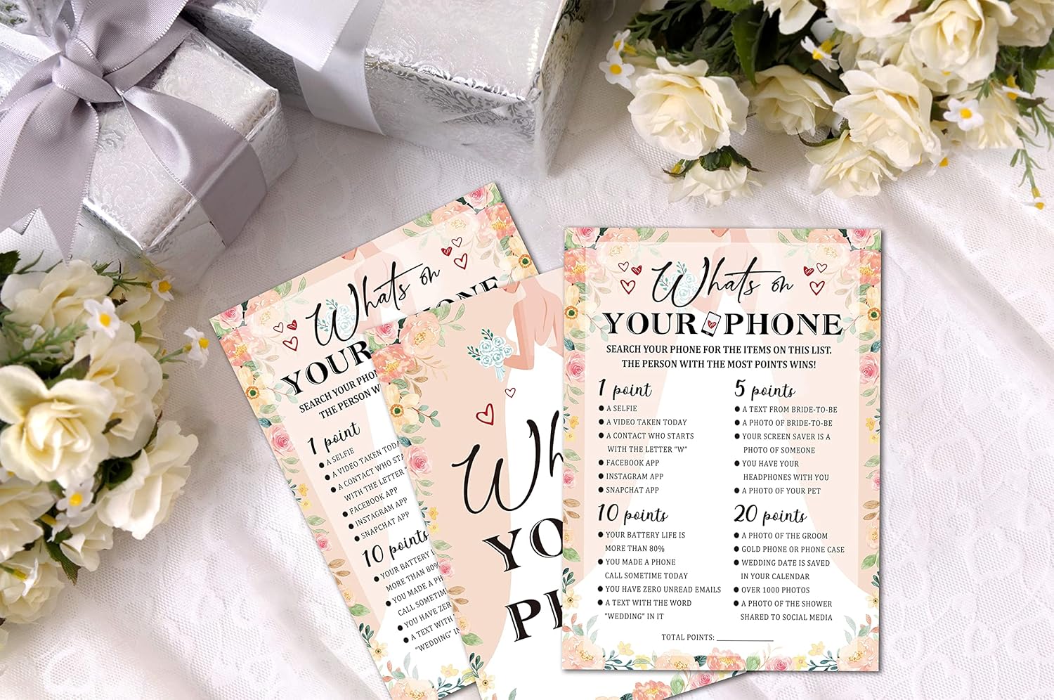 Bridal Shower Games, Wedding Shower Game Card, Blush Pink Boho Floral Romantic Engagement/Bachelorette Party Ideas Activities Supplies Decorations(30 Cards) - A01