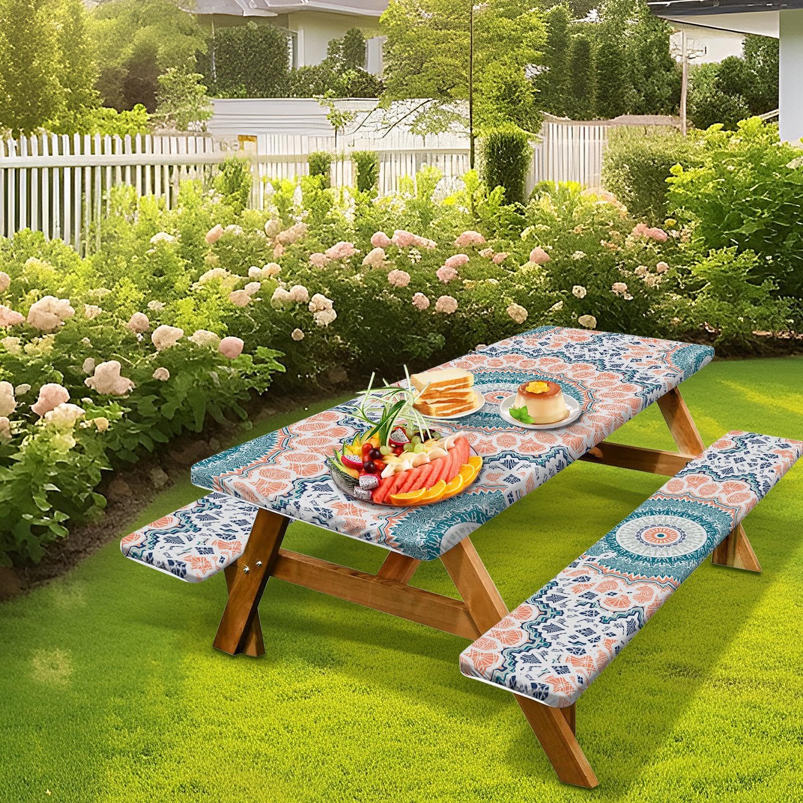 Personalisiertes Picknick-Tischdecken-Set 3-teilig – Tisch: 183x71 Cm, Bänke: Je 183x30,5 Cm