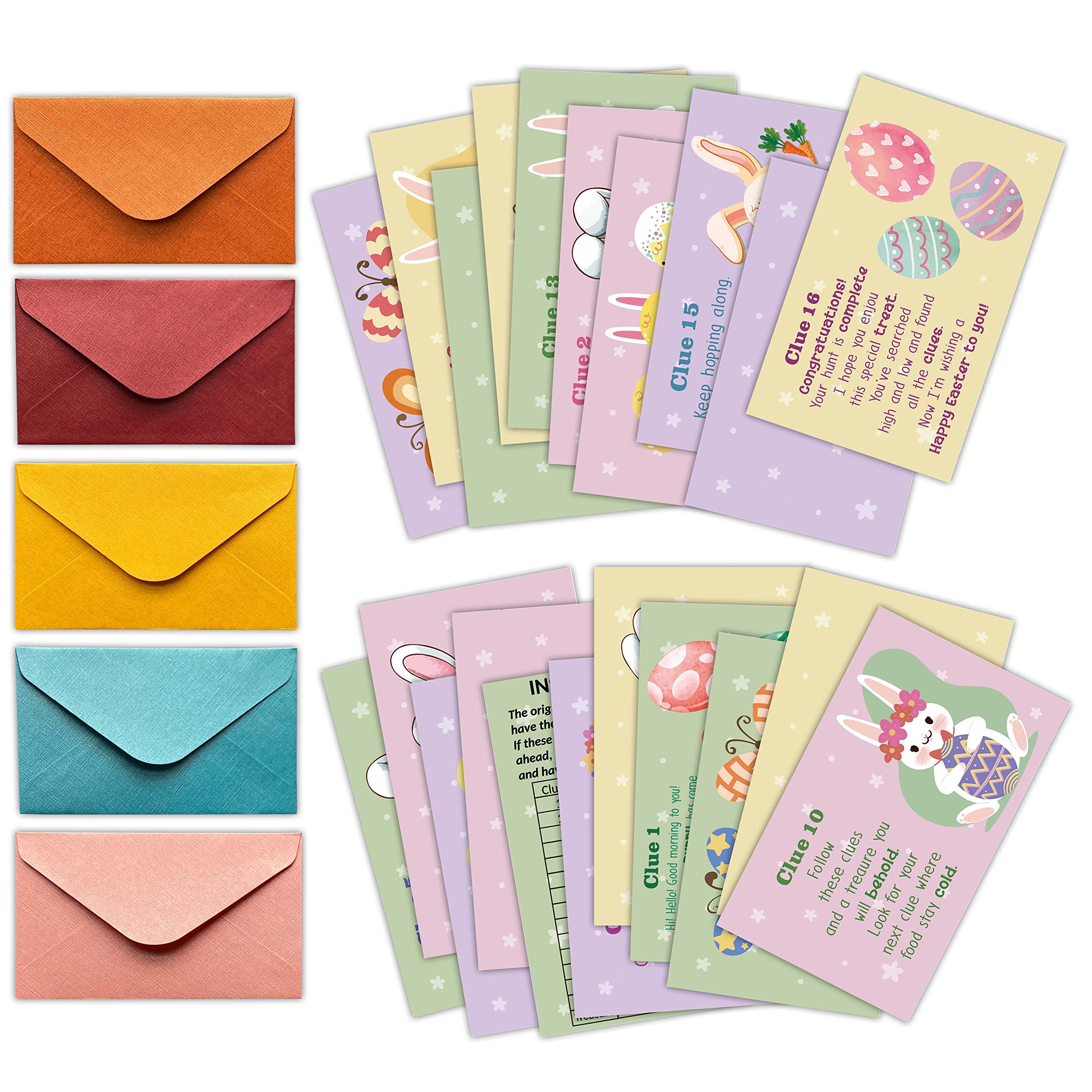 HEZNZXQ Easter Treasure Hunt Clues Game Cards, Bunny Scavenger Hunt Card Game(21 Cards With Envelopes), Indoor Ourdoor Party Games Supplies Activities