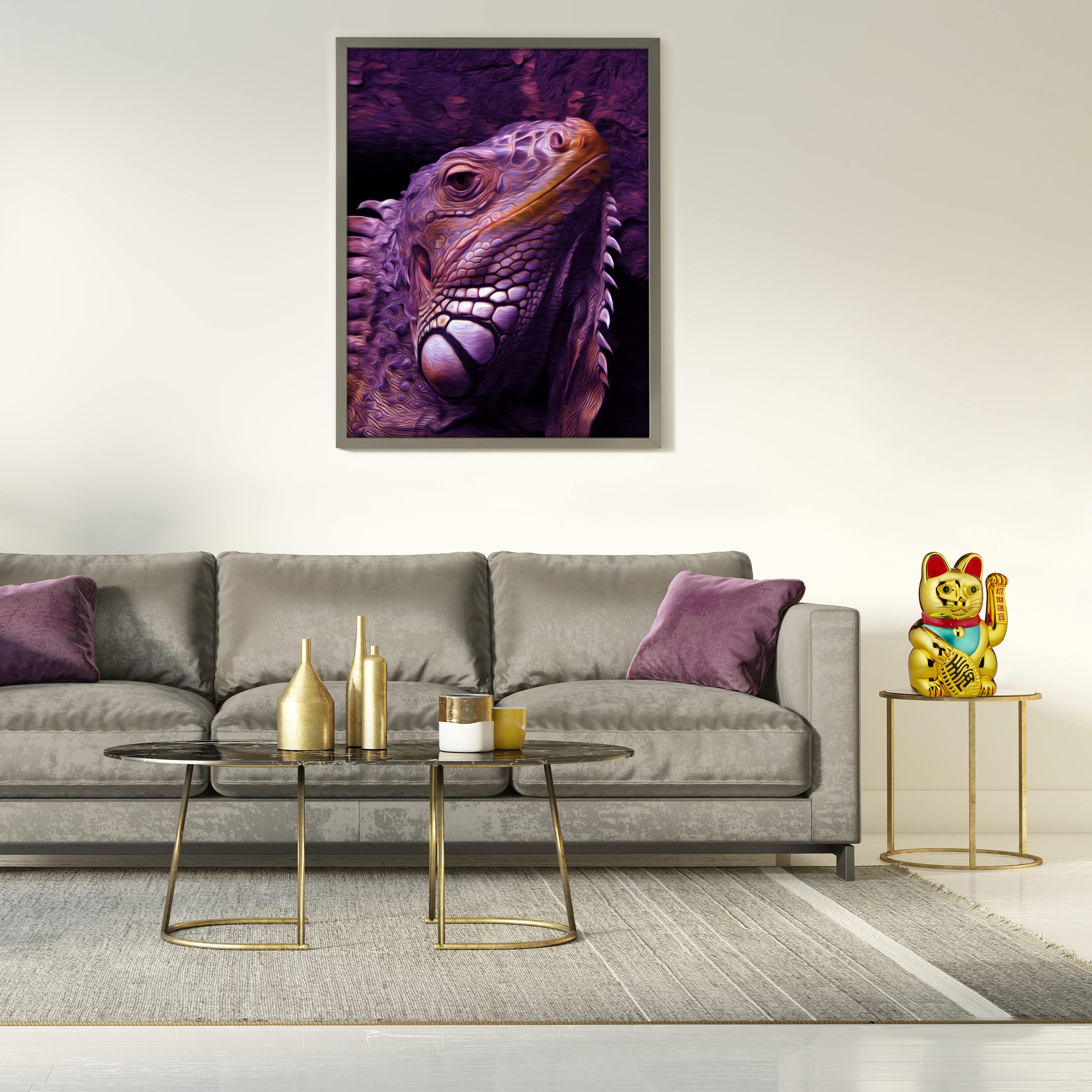 Relaxdays Winkekatze XXL Maneki Neko, batteriebetriebene winkende Pfote, Glücksbringer für Reichtum, Erfolg, 48 cm, Gold