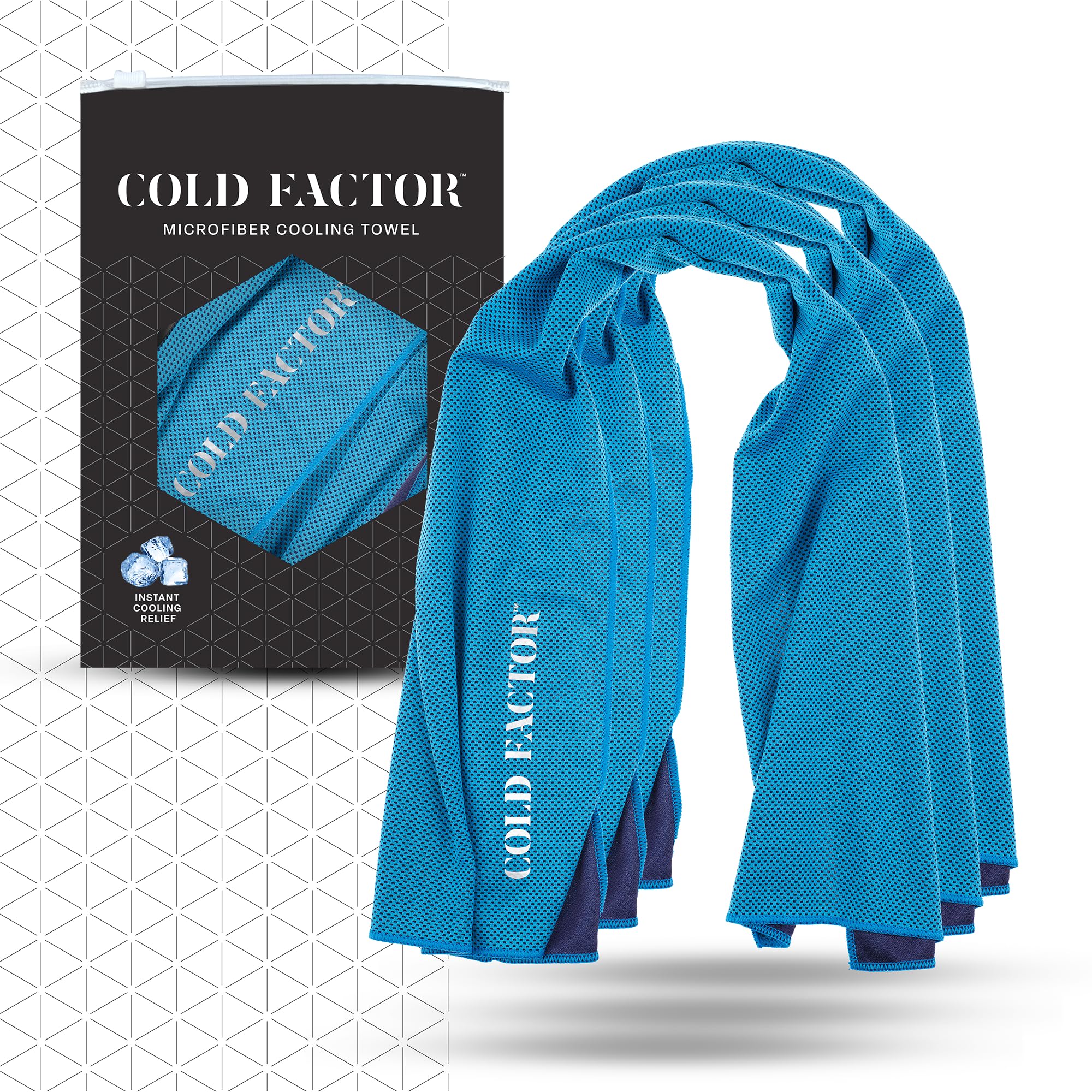 COLD FACTOR Instant Cooling Towel (Blue) | UPF 50+ & Reflective Safety | Moisture Wicking | Chemical-Free Evaporative Cooling |2 Hours of Cool Comfort | 3 Packs