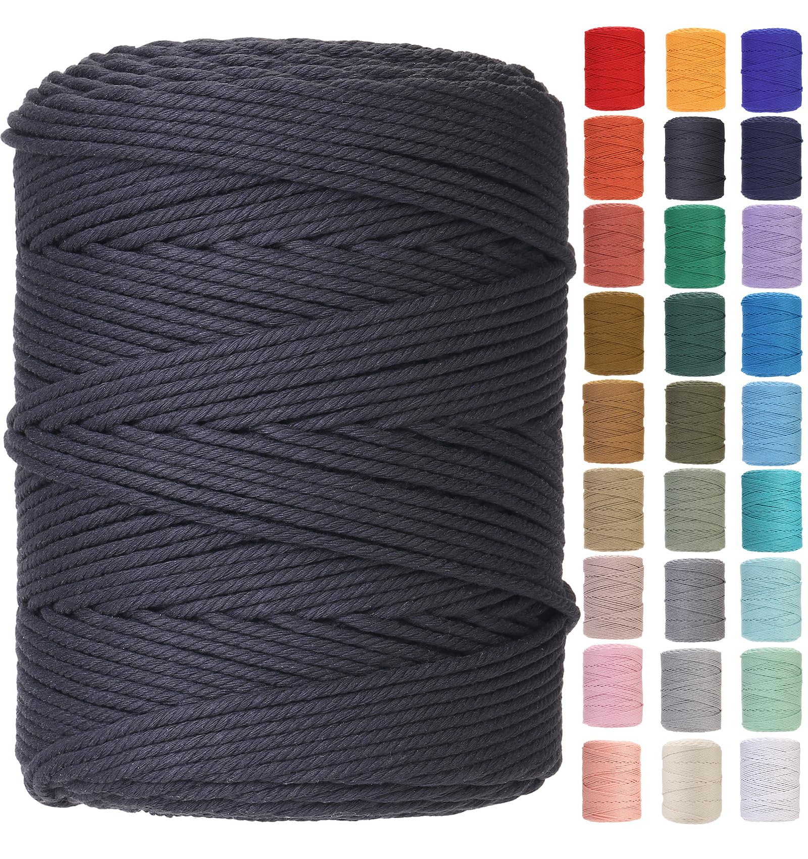 Cordón de macramé de 4 mm negro para tejer tapices y decoración del hogar
