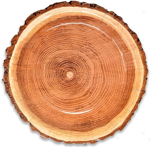 Gift Boutique 24 platos de papel de grano de madera rústica, 9 pulgadas, desechables, color marrón, para campamento, caza, leñador, suministros para