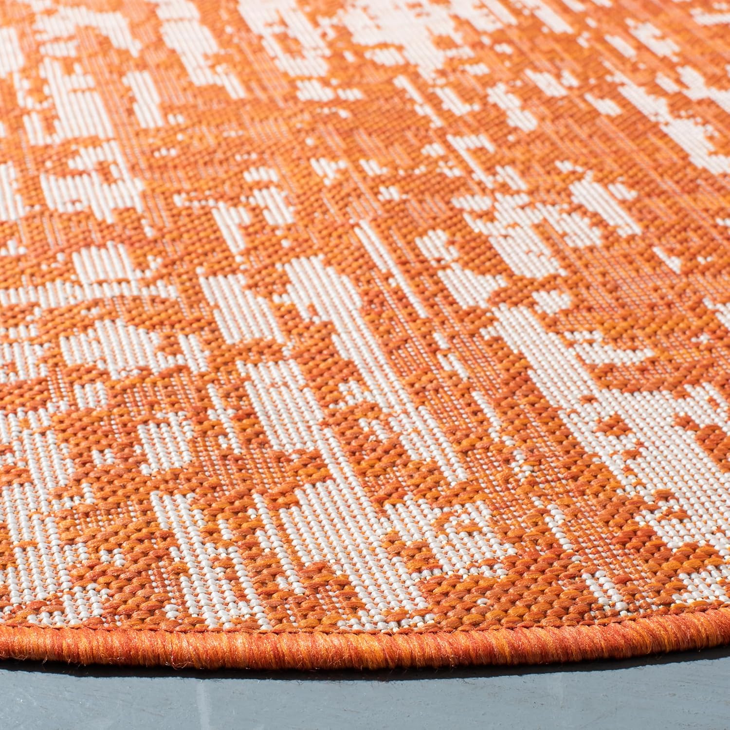 SAFAVIEH Courtyard Collection 6'7" Round Orange / Ivory CY8452 Indoor/ Outdoor Waterproof Easy Cleaning Patio Backyard Mudroom Area Rug