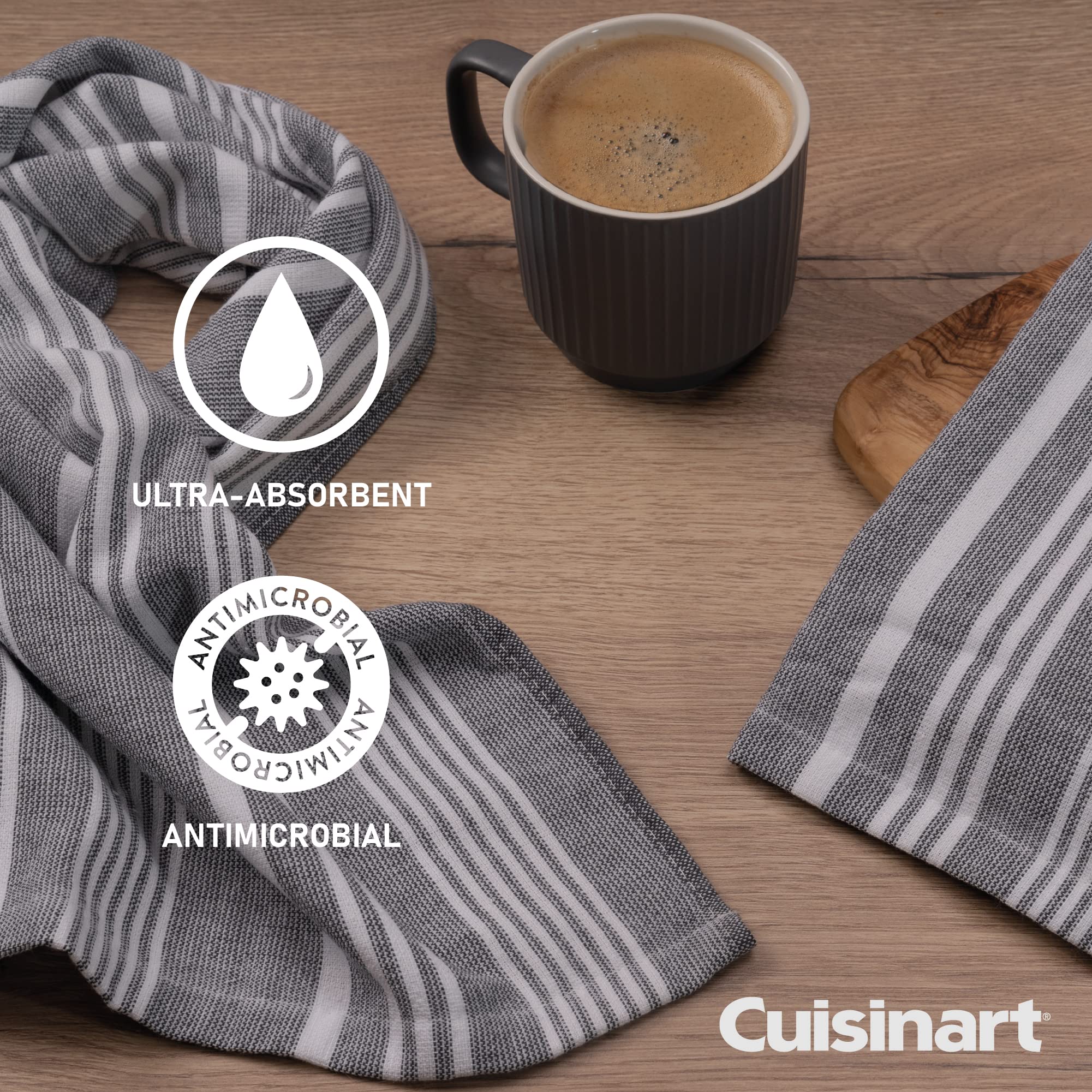 Cuisinart Fouta Striped Grey Tea Towels for Kitchen Set of 2 - Antibacterial, Hypoallergenic, Absorbent Terry Kitchen Towels, 40x70 cm - Image 3