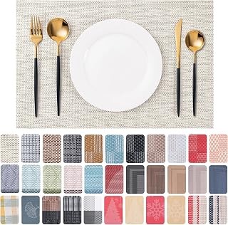 CADONO Beige Placemats Set of 4 - Washable Vinyl Woven Table Mats, Durable Non-Slip Heat-Resistant PVC for Indoor/Outdoor Dining