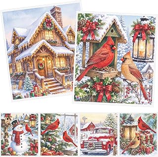 Cardinal Winter Swedish Dishcloths for Kitchen Reusable Home Gift | Winter Christmas Swedish Dishcloths 6 Pack, Kitchen Cloths, Reusable Washable, Wood Pulp Cotton Blend, Gift Box