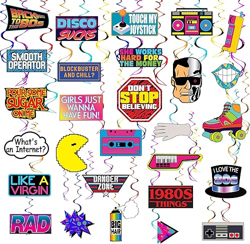 Miniatura 1 de 28 piezas de decoración de remolinos colgantes para fiesta de los años 80, suministros y recuerdos para fiestas temáticas de los años 80