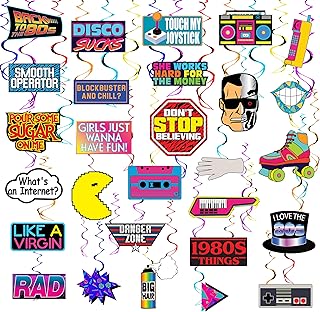 28 Piece 80s Party Hanging Swirls Decorations, Throwback 1980s Themed Party Supplies and Favors