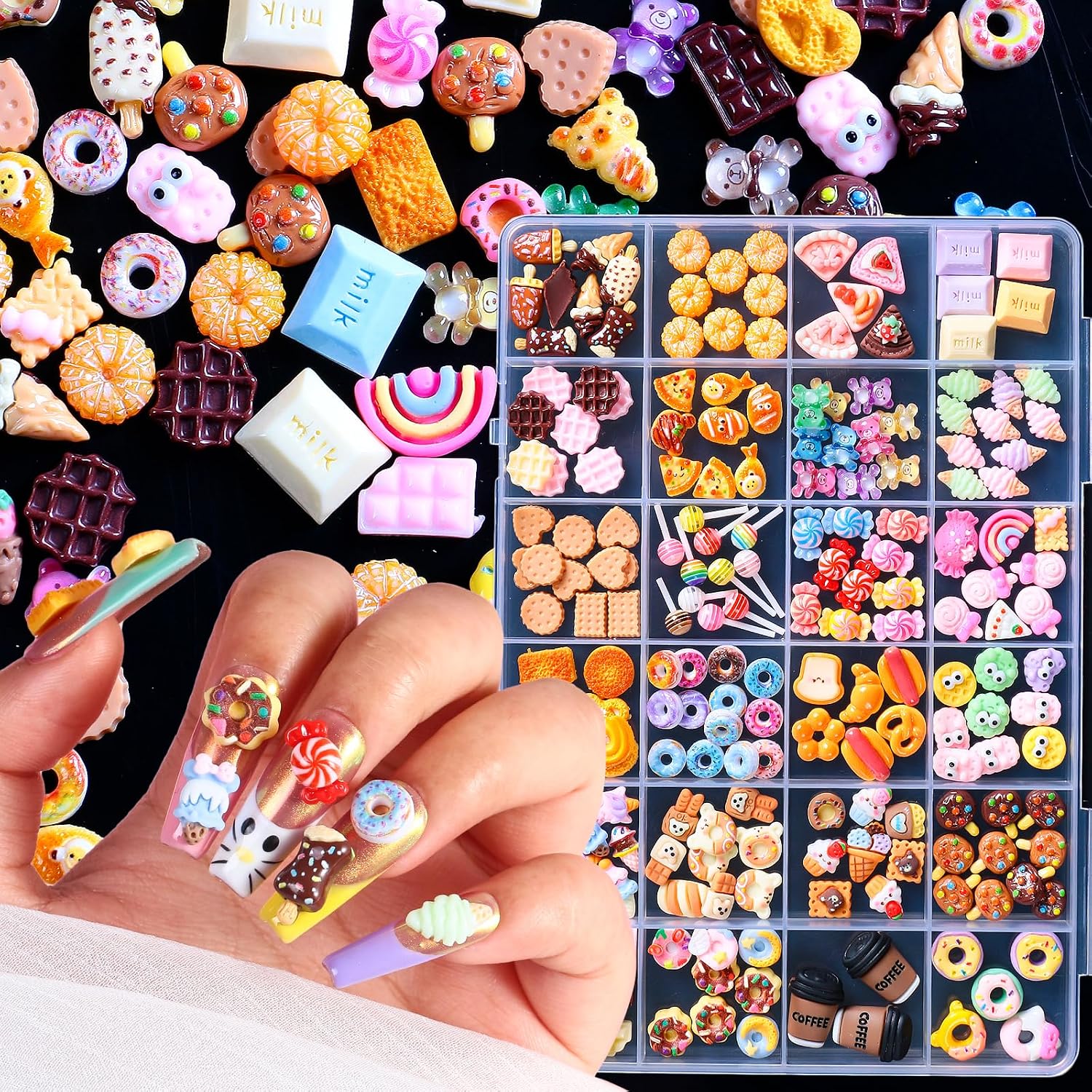 3D Kawaii Candy Nail Charms Cartoon Nail Art Design DIY Crafts Accessories | Cute lollipops ice cream chocolate hot dogs biscuits fruit doughnuts Sweet cakes Jewelry Cartoon Y2k