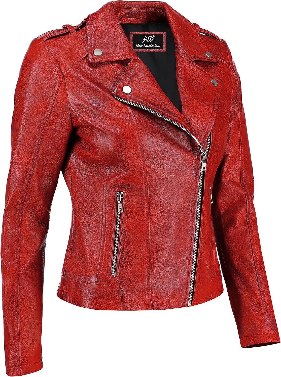 Jild Biker Style Vintage Leather Jacket Women - Casual Fashion Motorcycle Zip-Up Lightweight Coat Collar Women Leather Jacket - Image 3