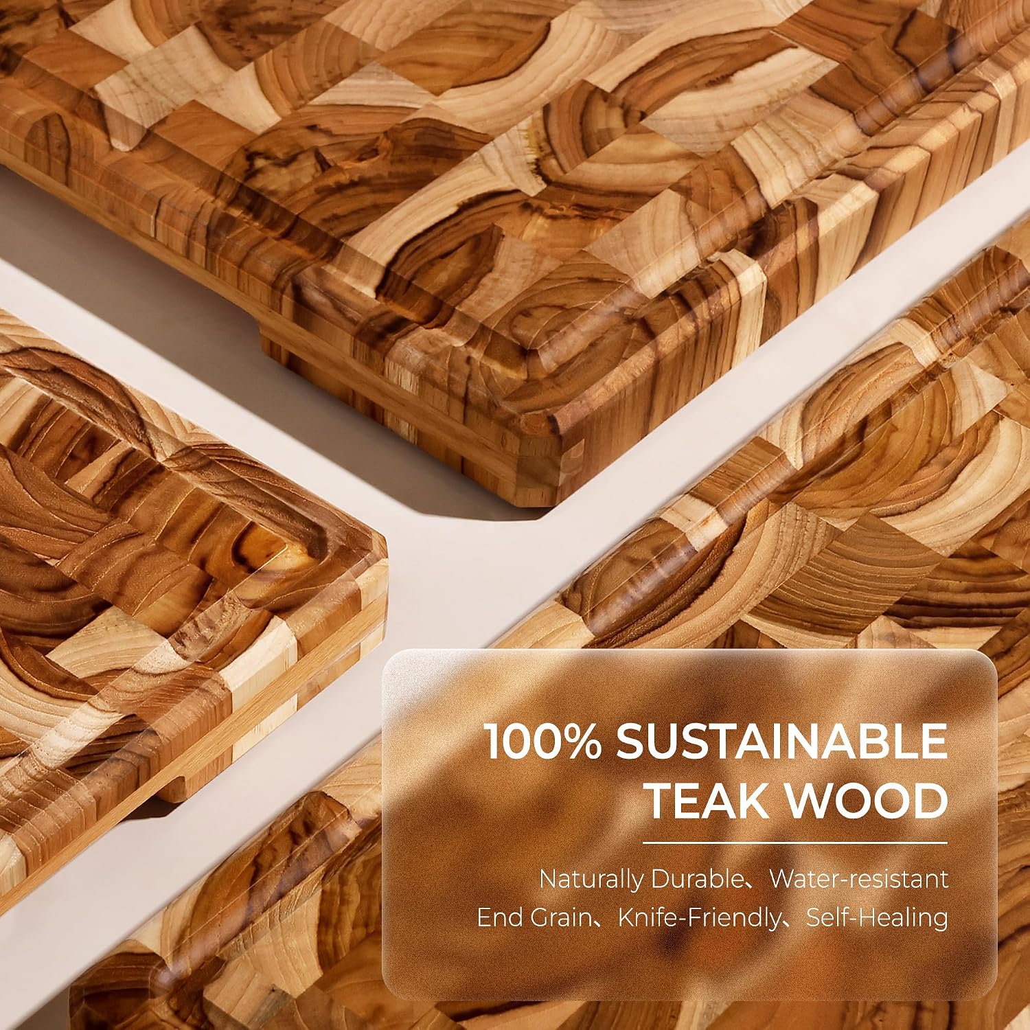 Teak Wood Cutting Boards for Kitchen,Extra Large Butcher Block End Grain Wooden Cutting Board with Juice Groove & Handle Heavy Duty Chopping Charcuterie Board Non Toxic Slip Serving Knife Friendly 20"