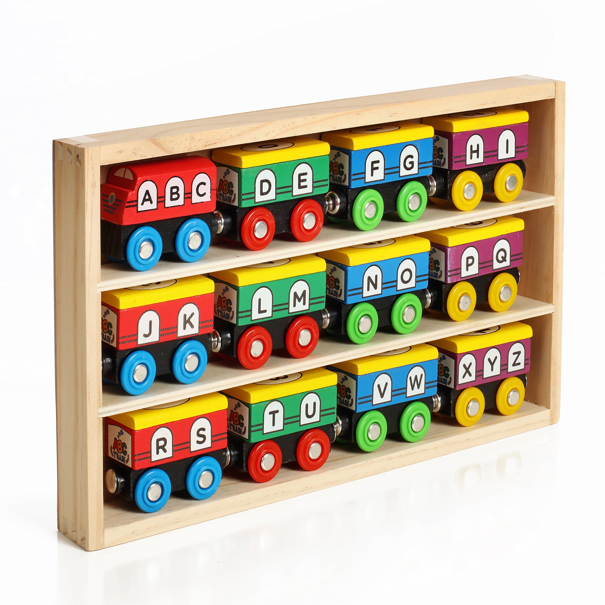 On Track USA Wooden Train Set ABC Wooden Train Cars 12 Piece