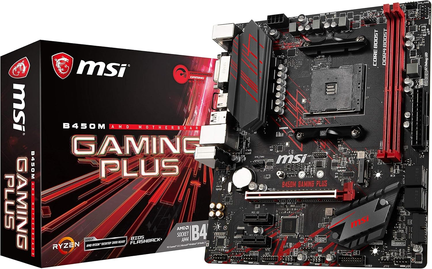 MSI Performance Gaming AMD Ryzen 1st and 2nd Gen AM4 M.2 USB 3 DDR4 DVI HDMI Micro-ATX Motherboard (B450M Gaming Plus) (Renewed)