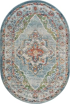 Unique Loom Isabella Collection Area Rug - Rossellini (4' 1 x 6' 1 Oval, Blue/ Beige)