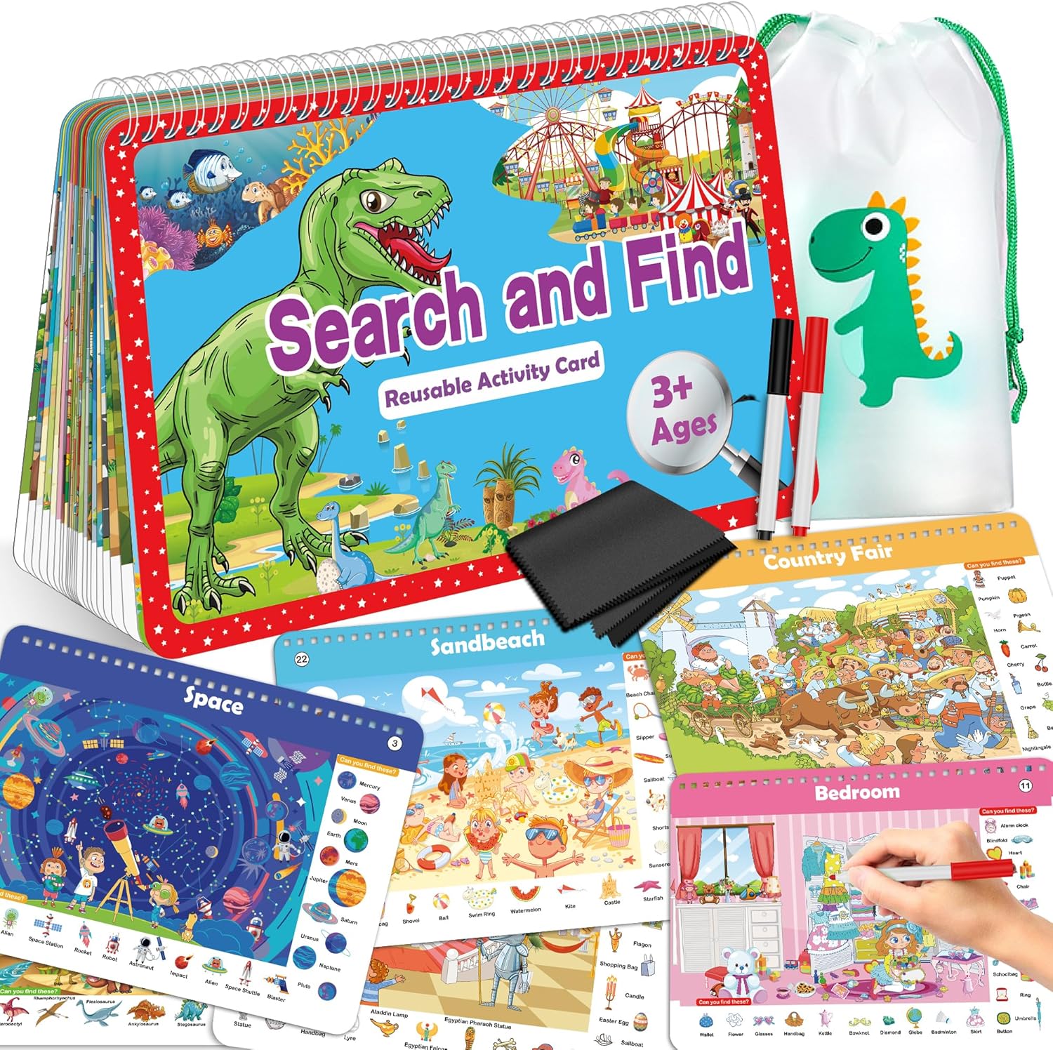 Elfew Reusable Search and Find Activity Book for Children