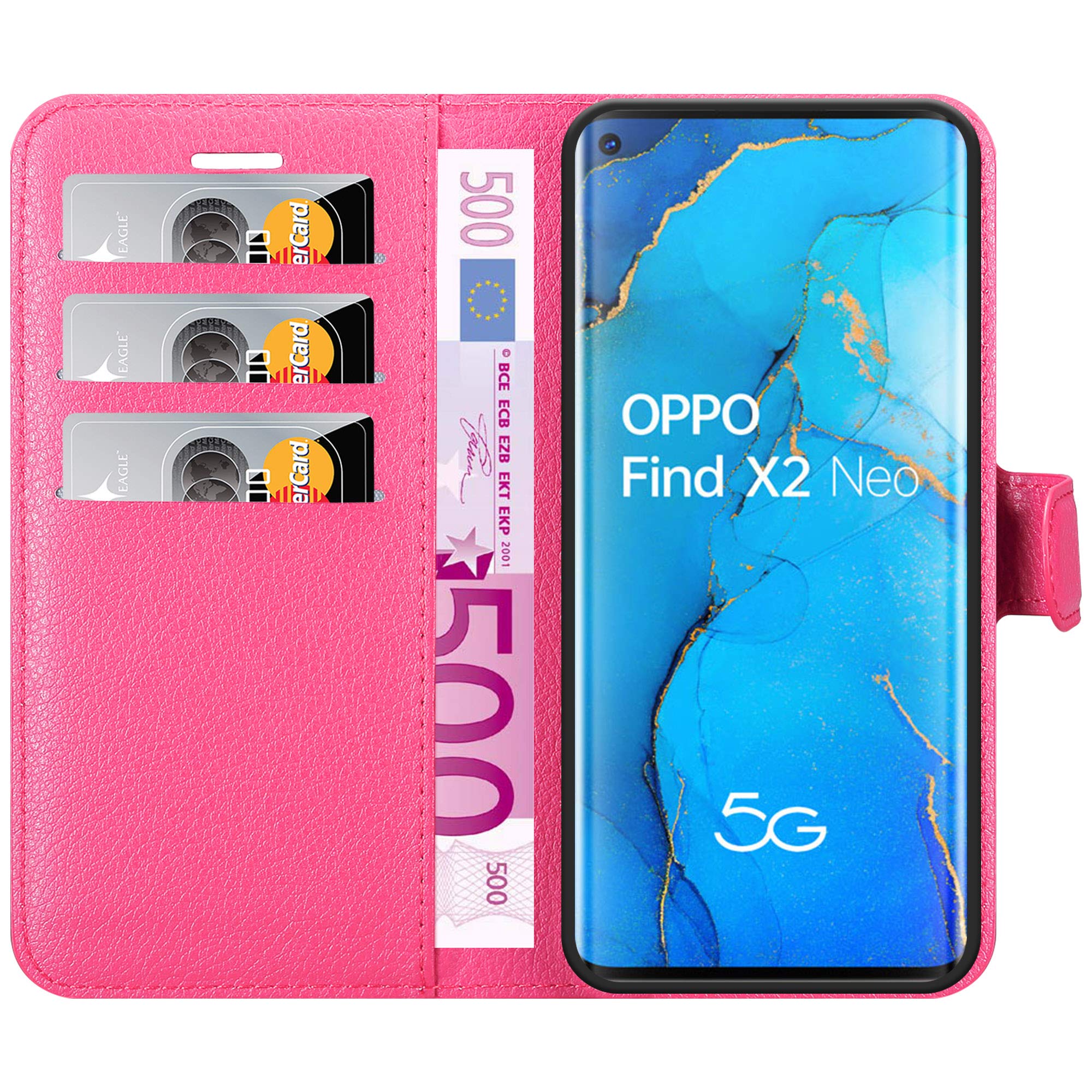 Cadorabo Custodia A Libro Per Oppo Find X2 Neo – Colore Rosso Carminio – Portafoglio Con Vani Carte, Funzione Stand E Chiusura Magnetica – Cover In Pelle Finta