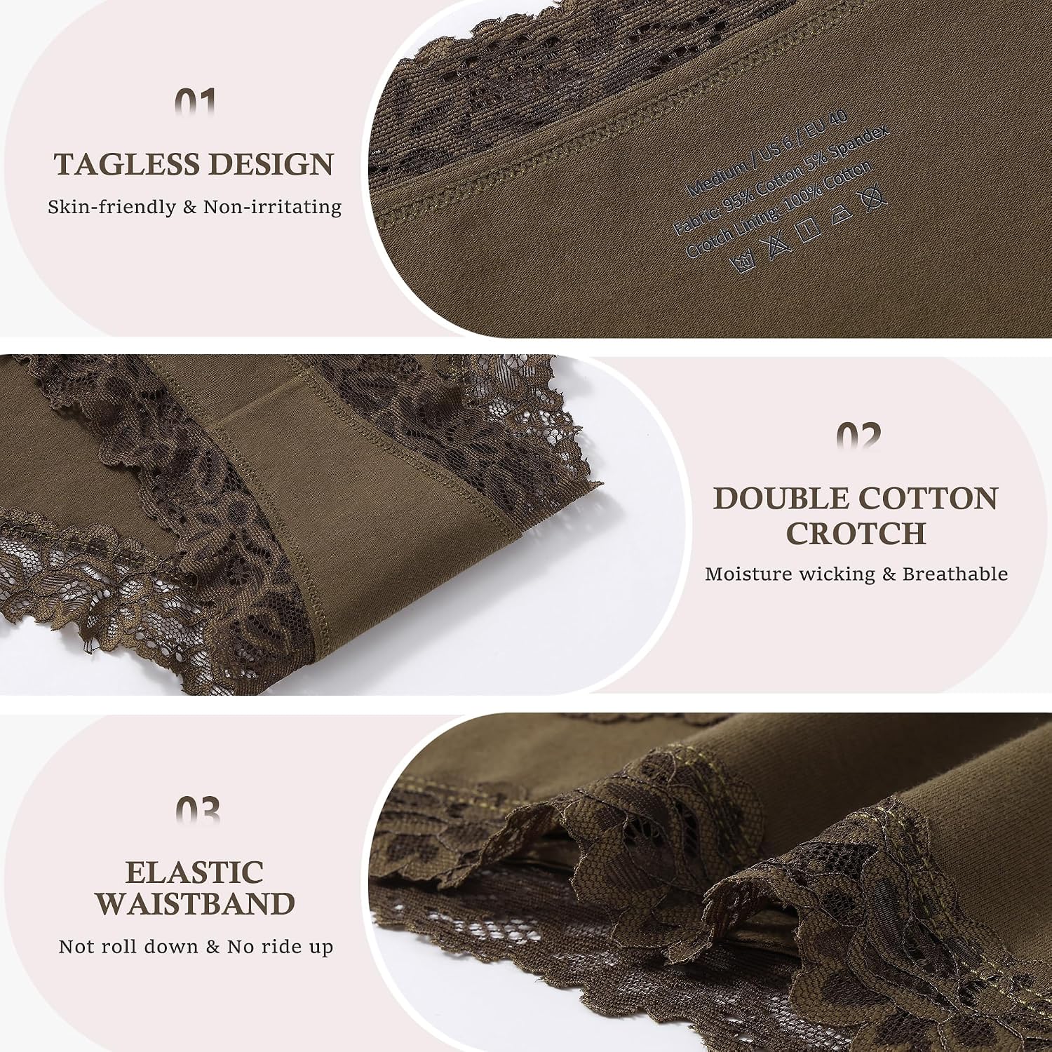 9 Pack Cotton Underwear for Women Cheeky Bikini Panties Sexy Lace Underwear Breathable Stretch Panties for Women