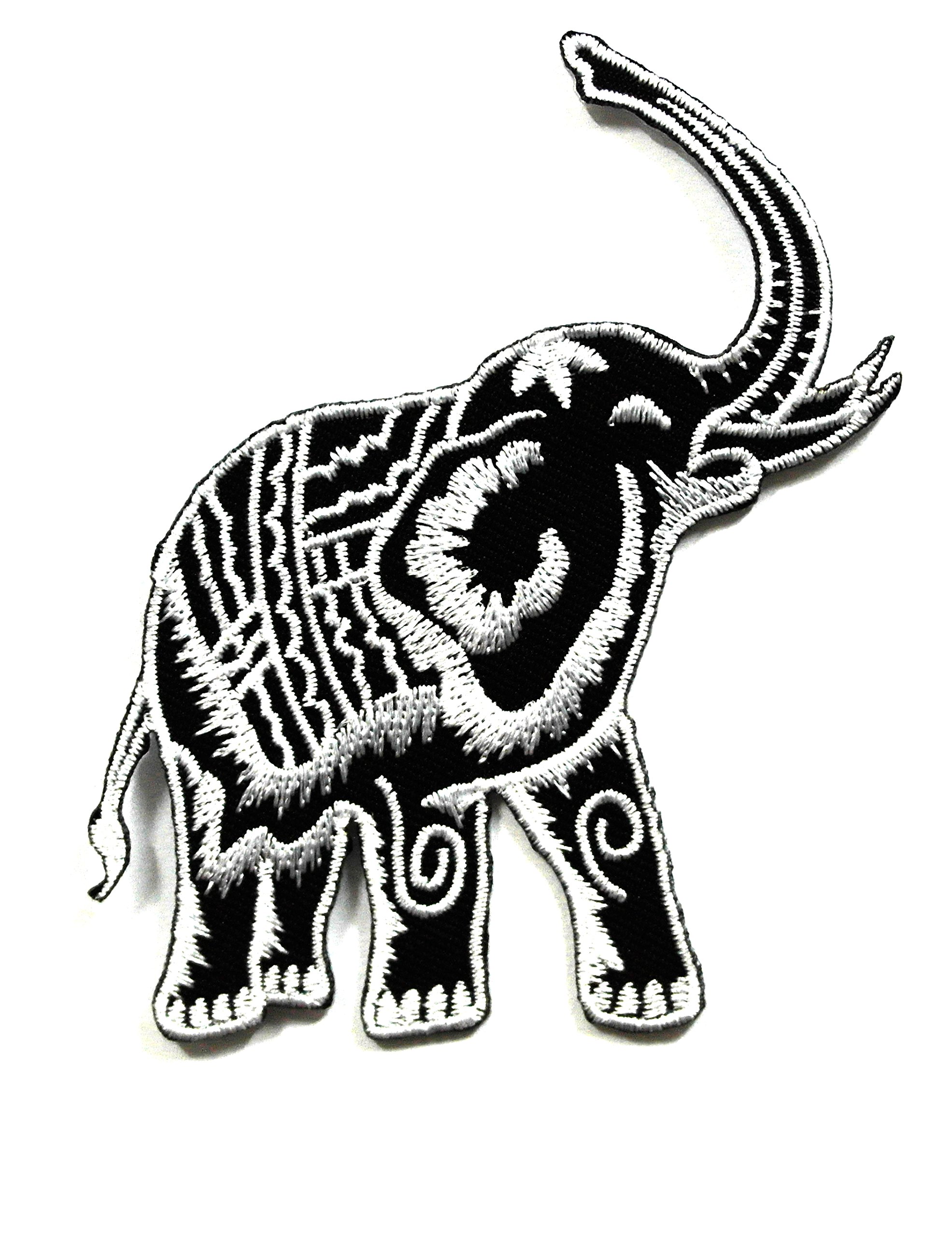 Silver Elephant Patch - Applique Embroidered patches - Iron on Patches - Backpack Patches - Size 8.5 x 10 Cm.