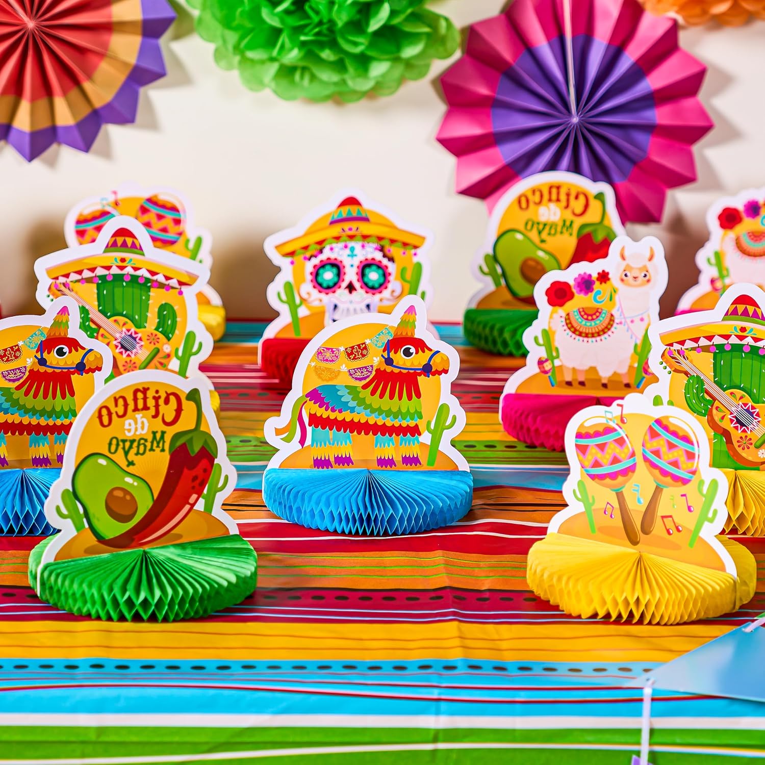 JOYIN 12 PCS Cinco de Mayo Honeycomb Table Centerpieces, Fiesta Honeycomb Table Set, Mexican Flair Decorations for Fiesta Taco Bar Party Decor, Luau Event Photo Props, Taco Tuesday Event