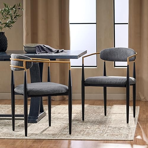 Miniatura 2 de Modern Dining Chairs Set of 2, Upholstered Kitchen Chairs with Iron Frame, Table & Chair Sets for Dining Room, Desk Chair for Office and