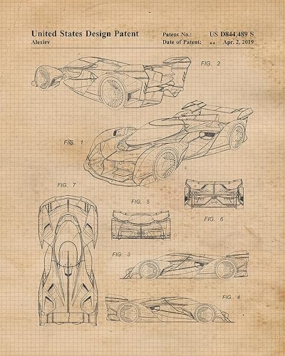 Miniatura 5 de Classic Race Car Patent Prints, 4 (8x10) Unframed Photos, Wall Art Decor Gift for Home McLaren Aston Martin Lamborghini Mercedes Office Gears Garage