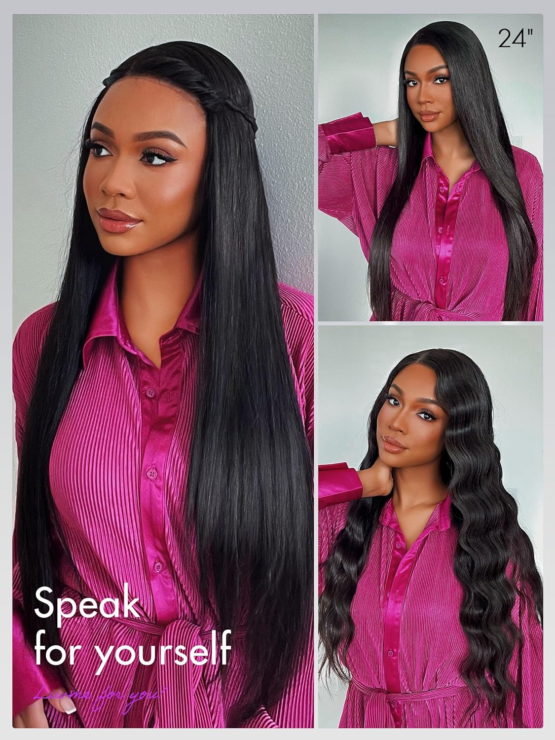 LUVME HAIR 360 Full Lace Wig 16 Inch Straight Human Hair 360 Lace Front Glueless Wig Pre-Plucked Long Straight Black Wig For Women