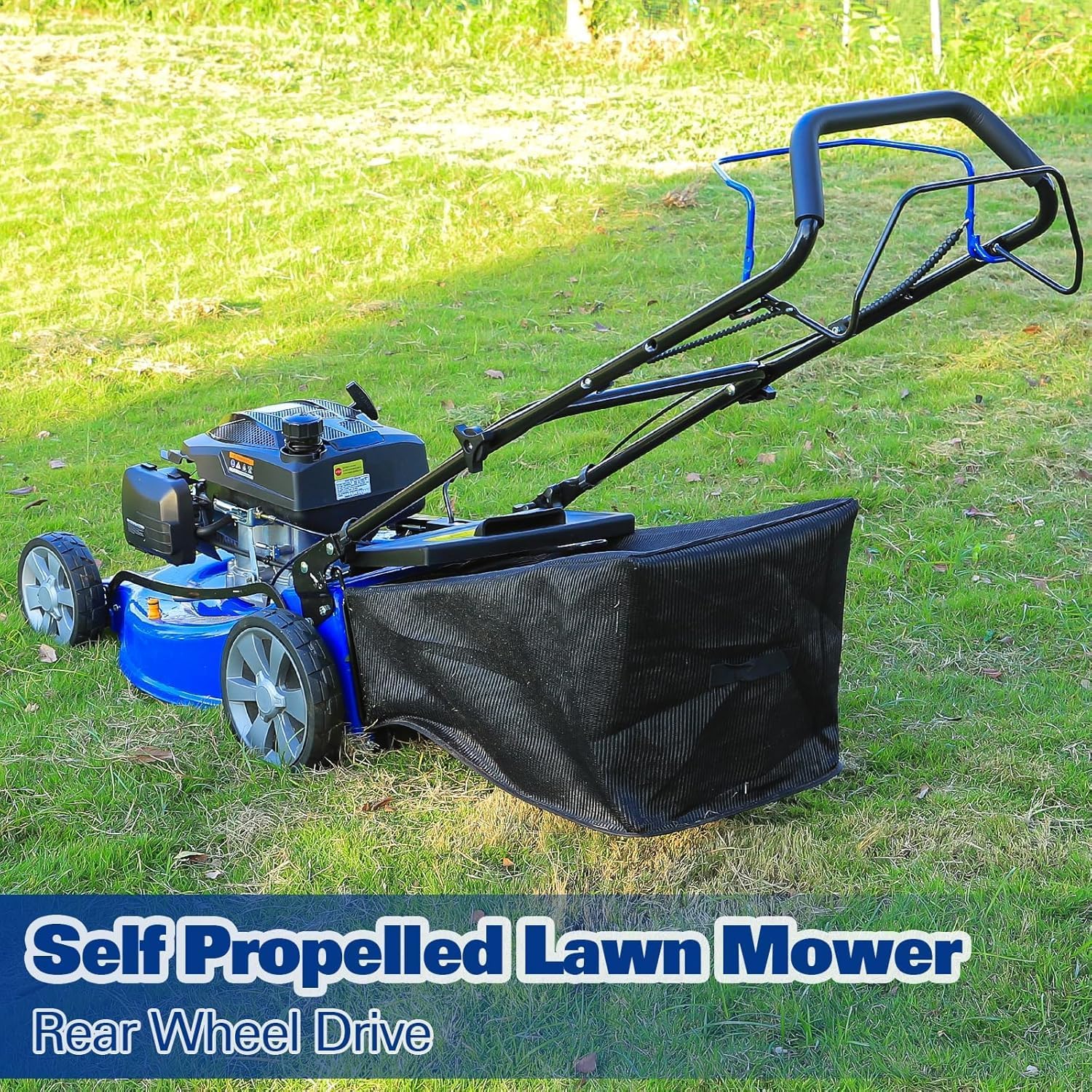BILT HARD 21" Self Propelled Gas Lawn Mower – Powered by a 201cc 4-Cycle OHV Engine, 3-in-1 Functions (Bagging, Mulching & Side Discharge), 8-Position Cutting Height Adjustment, and Easy Start.
