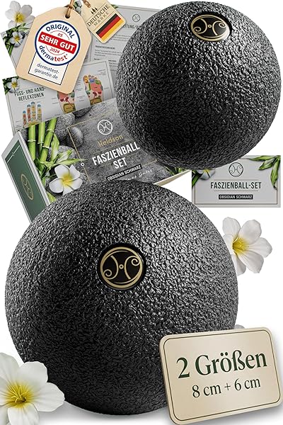 HELDSON® Premium Faszienball klein 2er Set [6cm & 8cm] - Faszien Ball hart - Faszienball für Füße - Massage Ball um Verspannungen in Nacken, Schulter zu lösen - Faszienkugel - Massageball Rücken