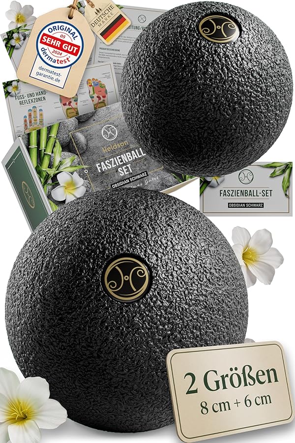 HELDSON® Premium Faszienball klein 2er Set [6cm & 8cm] - Faszien Ball hart - Faszienball für Füße - Massage Ball um Verspannungen in Nacken, Schulter zu lösen - Faszienkugel - Massageball Rücken