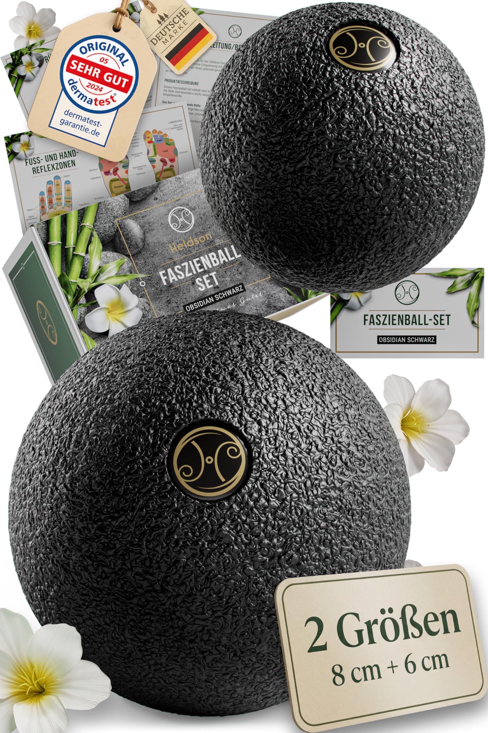 HELDSON® Premium Faszienball klein 2er Set [6cm & 8cm] - Faszien Ball hart - Faszienball für Füße - Massage Ball um Verspannungen in Nacken, Schulter zu lösen - Faszienkugel - Massageball Rücken