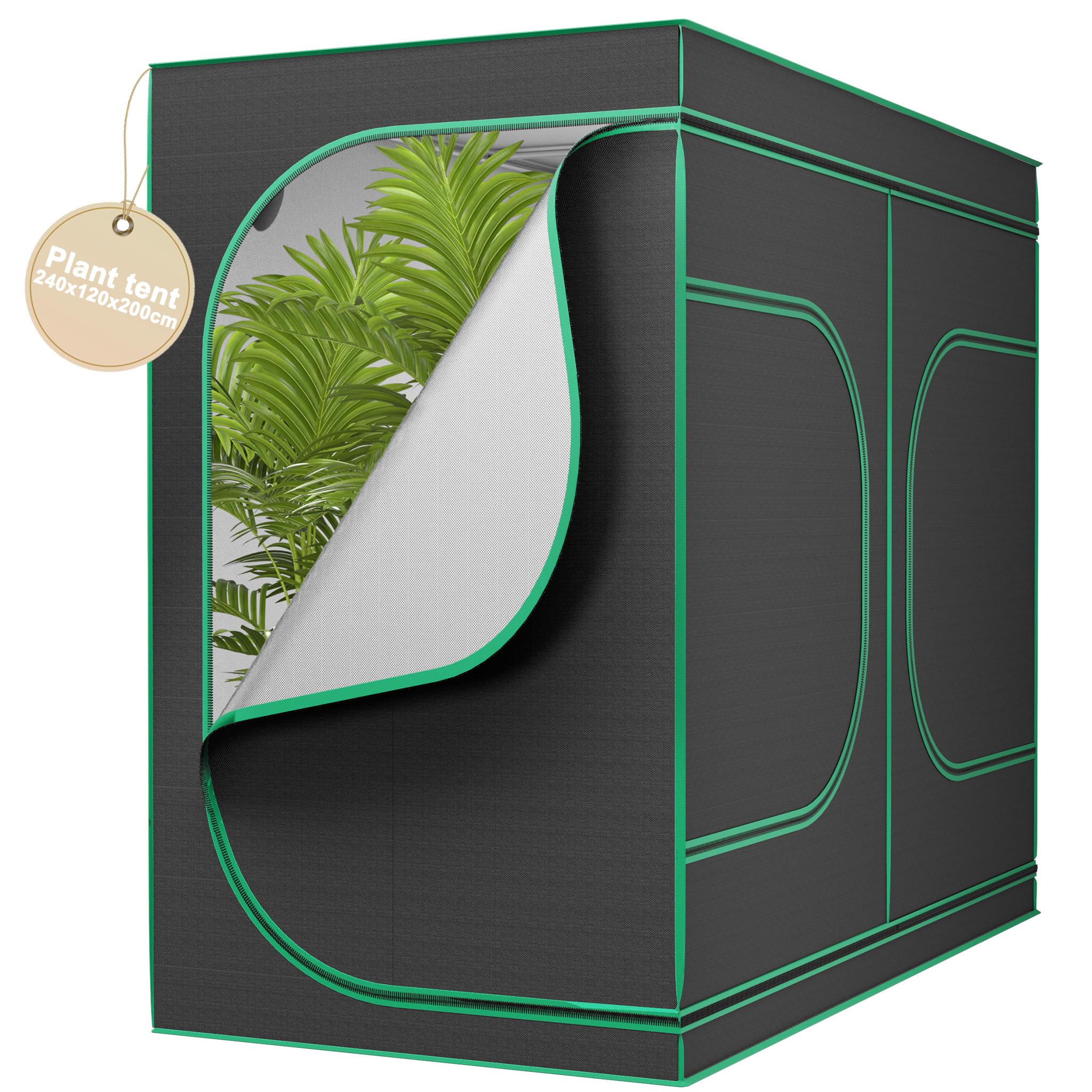 Juego completo de carpa para cultivos (240 x 120 x 200 cm, incluye marco de acero, ventana reflectante, bandeja de suelo y canal de accesorios)