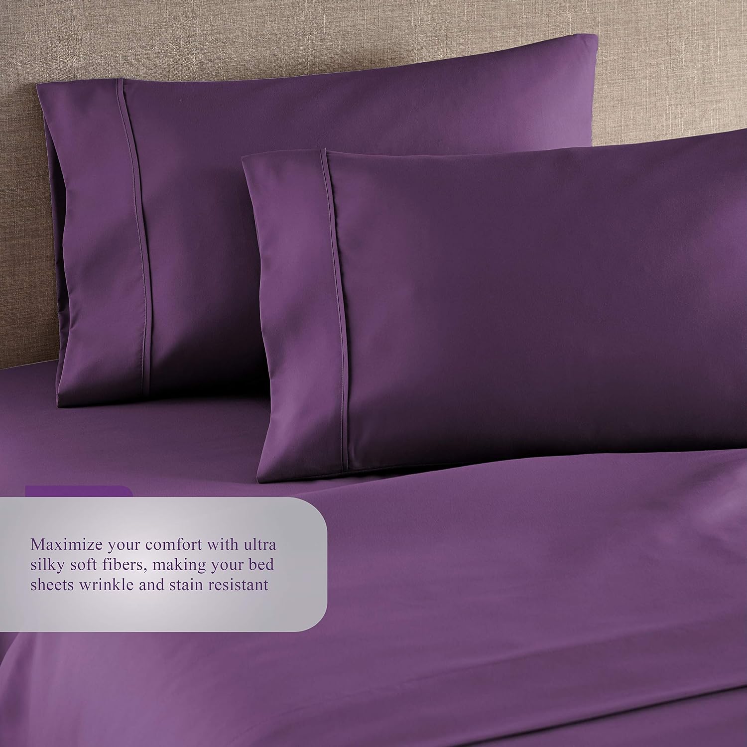 HC COLLECTION 1800 Series Microfiber Sheet & Pillow Case Set(Twin, Eggplant)
