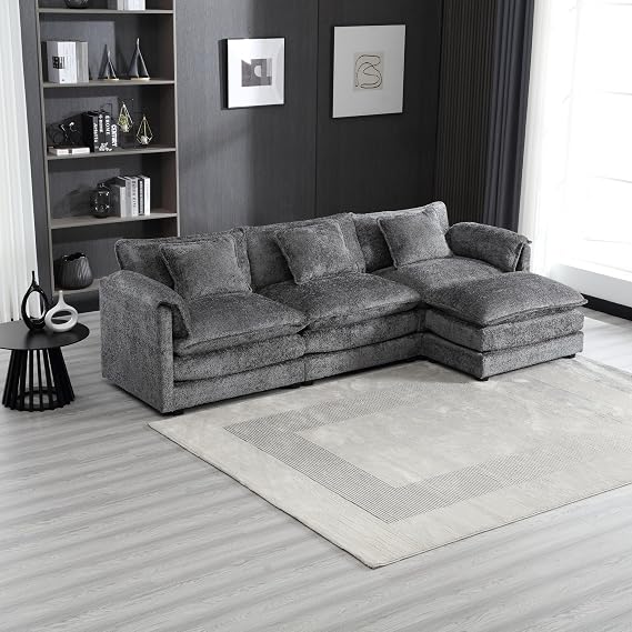 112 Oversized Sectional Sofa Cloud Couch for Living Room, Chenille L Shaped Couch, Comfy Modular Sofa Sleeper with Moveable Ottoman Foam