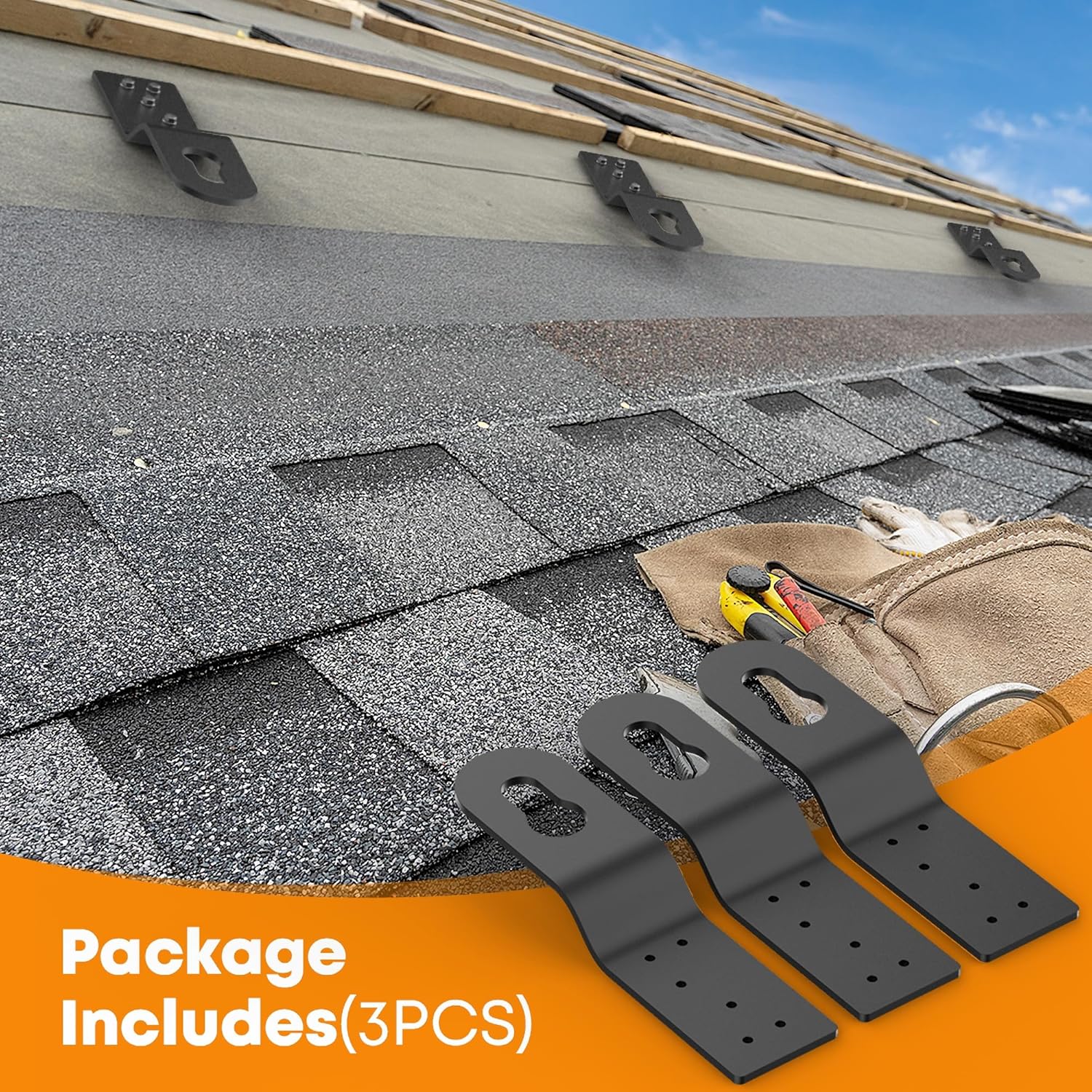 Roof Safety Anchor Hitch Clip,Roof Anchors For Fall Protection Connects To Wood Surfaces,Permanent Roof Anchor Use With Roofing Harness, Safety Ropes And Other Roof Safety Equipment (Black-3 Pcs)