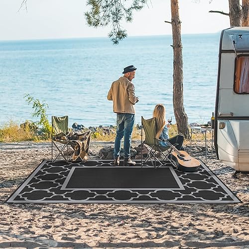 Miniatura 4 de GENIMO Alfombra de exterior de 5 x 8 pies, impermeable, para decoración de patio, plegable, reversible, de plástico, para cámper, caravana, terraza,