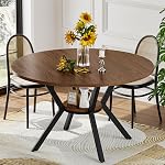 Round Kitchen Dining Table for 4, 42" Black Dinner Table with Storage Shelf, Wooden Circle Pedestal Table, Mid Century Modern Dining Room Tables for Kitchen, Living Room, Restaurant, Apartment