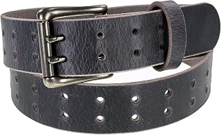Men’s Classic Leather Belt, Double Prong Retro Style, Antique Nickel Buckle, 1 ½” Width, Amish handmade in the USA