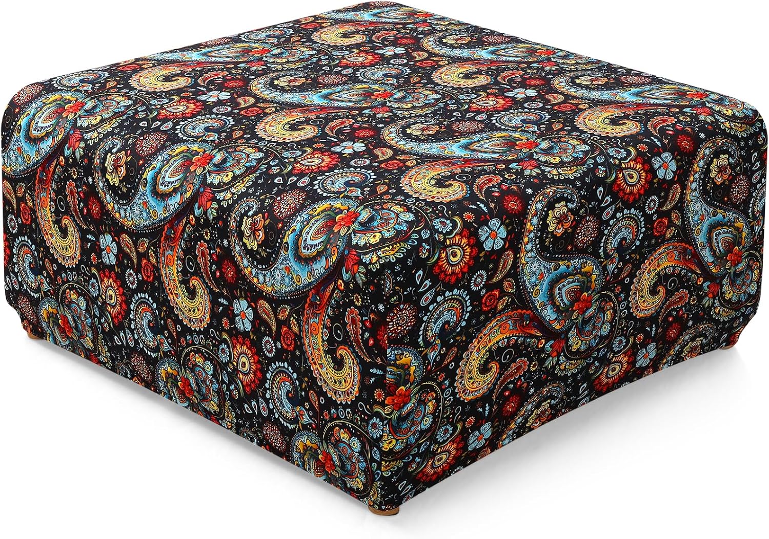 YISUN Ottoman Cover Square, Stretch Printed Ottoman Slipcover Square, Thick Storage Ottoman Covers Washable Footrest Stool Cover Protector with Nonslip Elastic Bottom
