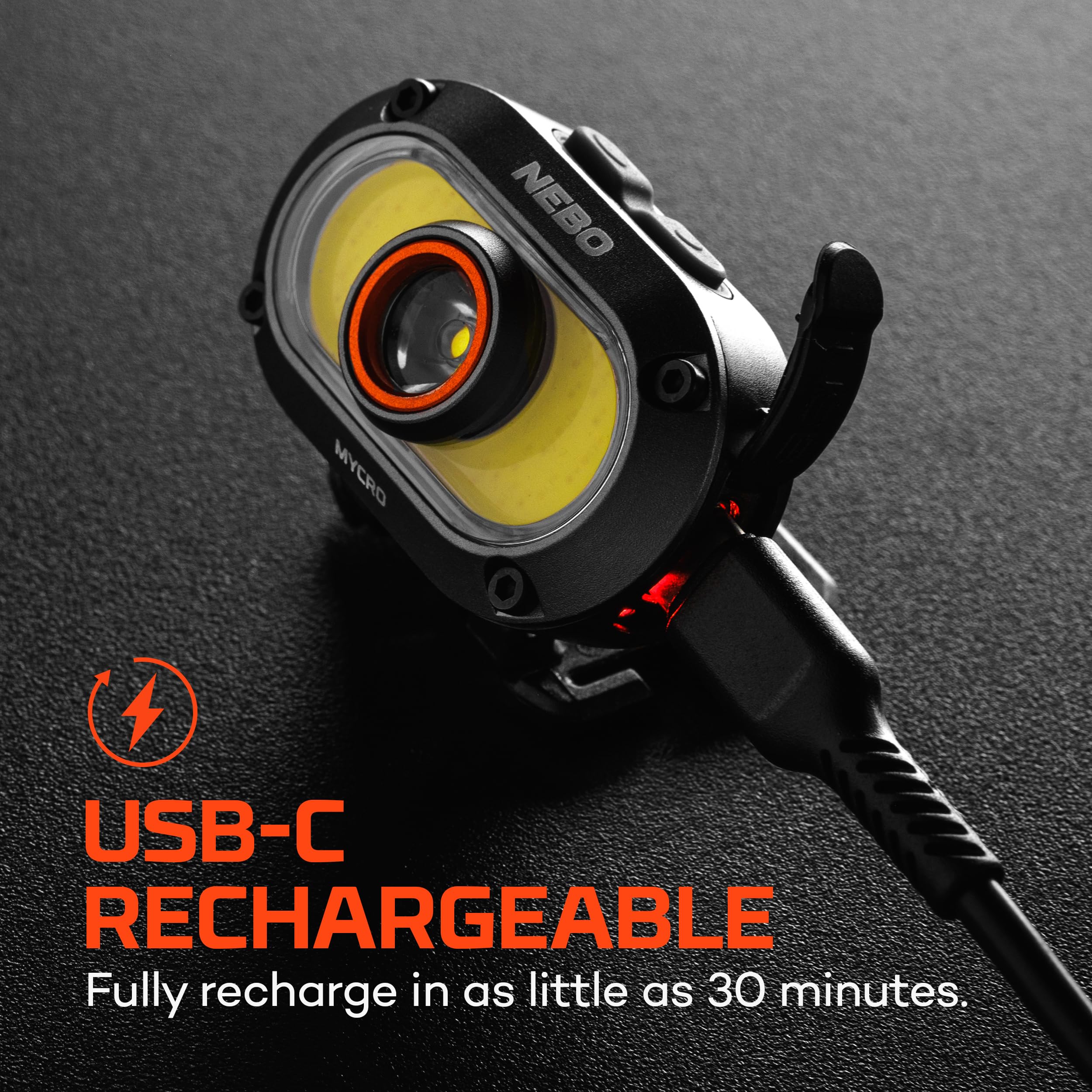 NEBO Mycro 550+ USB wiederaufladbare Stirnlampe, 550 Lumen, Freisprechlicht, Grau | 7 LED-Lichtmodi, wasserabweisend, leichter Hutclip & verstellbarer Kopfgurt, EDC-Kappenlicht, Outdoor, Camping & Laufen