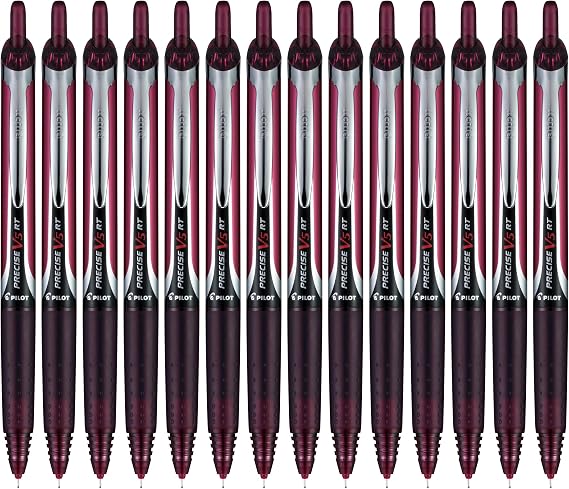 Pilot, Precise V5 RT Refillable & Retractable Rolling Ball Pens, Extra Fine Point 0.5 mm, Burgundy, Pack of 14