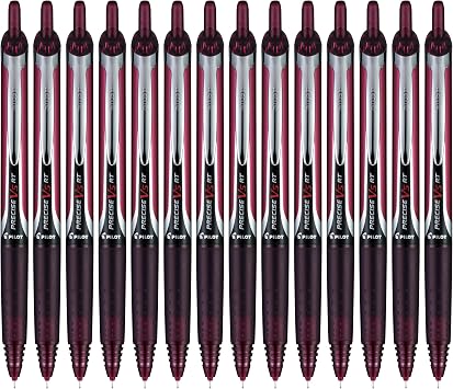 Pilot, Precise V5 RT Refillable & Retractable Rolling Ball Pens, Extra Fine Point 0.5 mm, Burgundy, Pack of 14